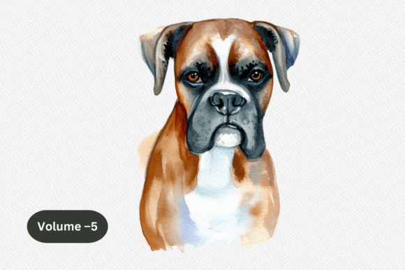 Boxer Watercolor Dog Clipart Volume –5: A Versatile and High-Quality Graphic for Creative Projects