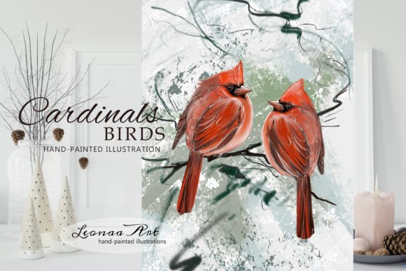 Cardinals Birds: A Timeless Source of Inspiration for Hand-Painted Decorative Illustrations