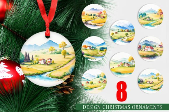 Christmas Ornament Countryside Landscape: A Printable Design Collection for Festive Decor