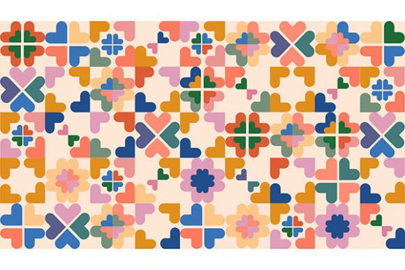 Colorful Bauhous Heart Shapes Background: A Versatile Design Element for Modern and Vintage Projects