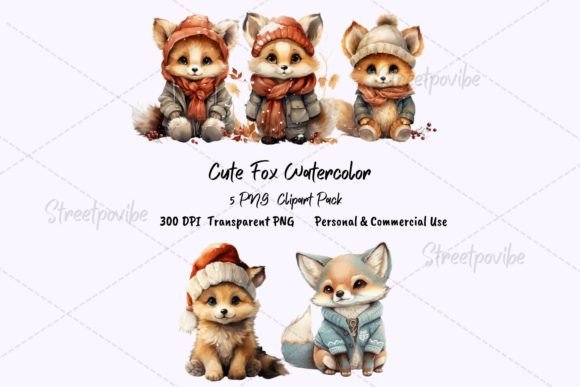 Cute Fox Watercolor Clipart PNG Pack for Creative Projects