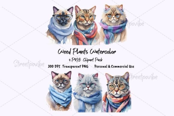 Funny Cat Watercolor Clipart PNG Pack: A Playful Addition to Modern Design Projects