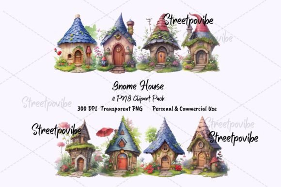 Gnome House Clipart PNG Pack Digital Art: Enhance Your Creative Projects with Versatile, High-Quality Designs