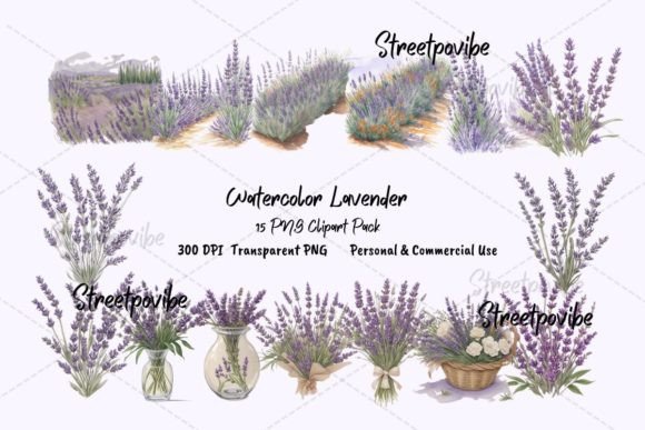 Lavender Flower Garden Watercolor PNGs: A Versatile Resource for Creative Projects