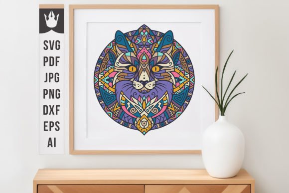 Mandala V2 Boho Cat Vector Art for Creative Projects