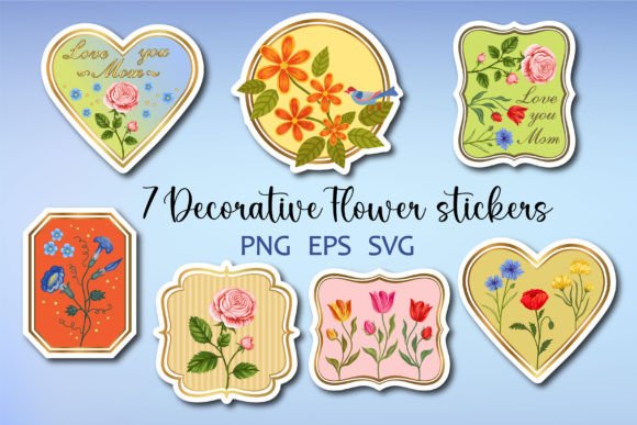 Set of 7 Stickers with Flowers – A Versatile Digital Design Asset