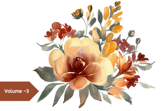Vintage Autumn Watercolor Flowers Vol–3