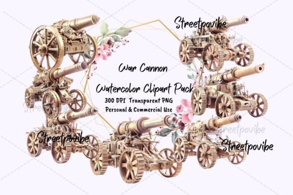 War Cannon Watercolor Clipart PNG Pack: A Modern Creative Solution for Diverse Projects