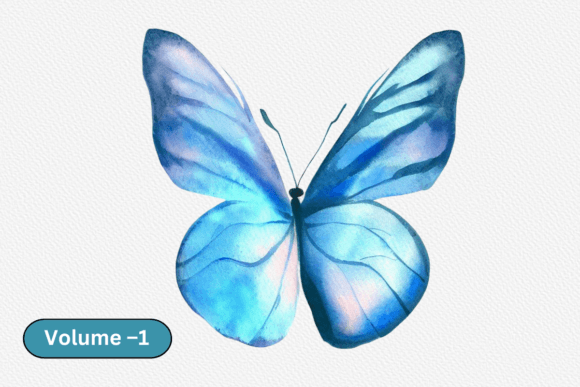 Watercolor Blue Butterfly Clipart Vol –1: A Delicate Design Addition for Creative Projects