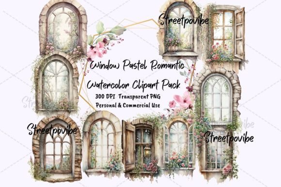 Window Pastel Romantic Clipart PNG Pack: A Versatile Design Resource for Creative Projects